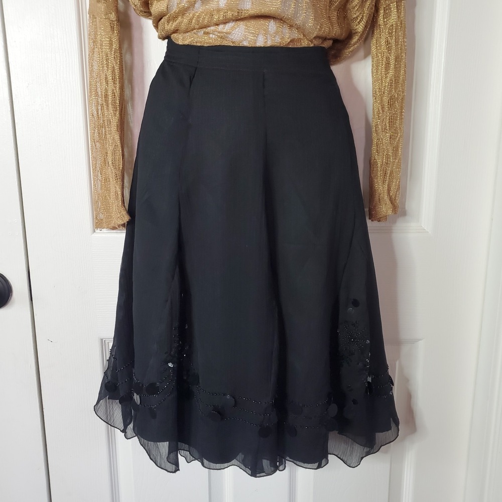 Baranda Black A-line Skirt Embellished Sequin Goth Fairy Witchy Elegant Evening